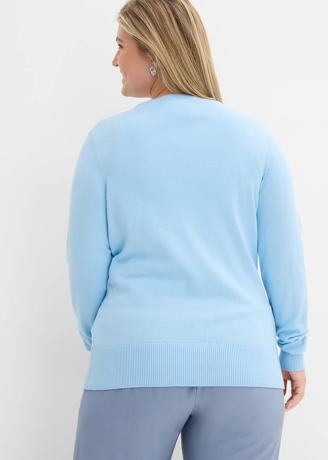 Gilet boutonné en maille fine, Couleur: bleu clair