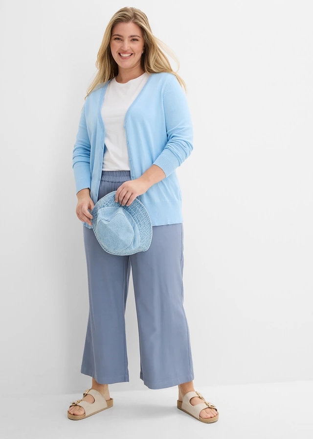 Gilet boutonné en maille fine, Couleur: bleu clair