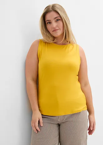 Top van zachte viscose (set van 2), Kleur: donkerblauw/saffraangeel