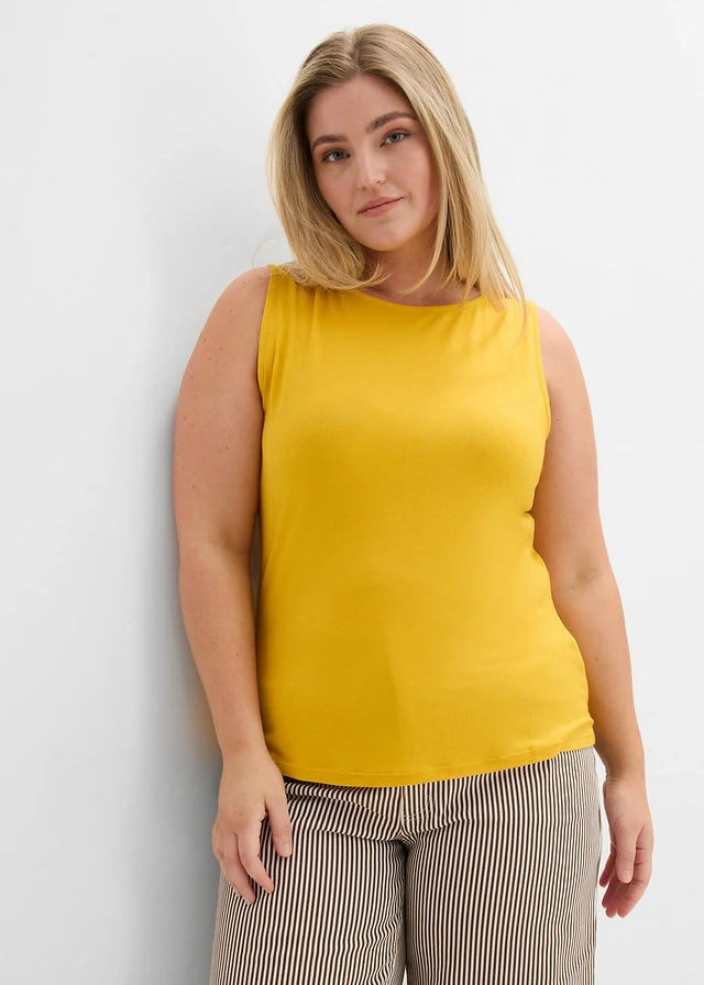 Top van zachte viscose (set van 2), Kleur: donkerblauw/saffraangeel