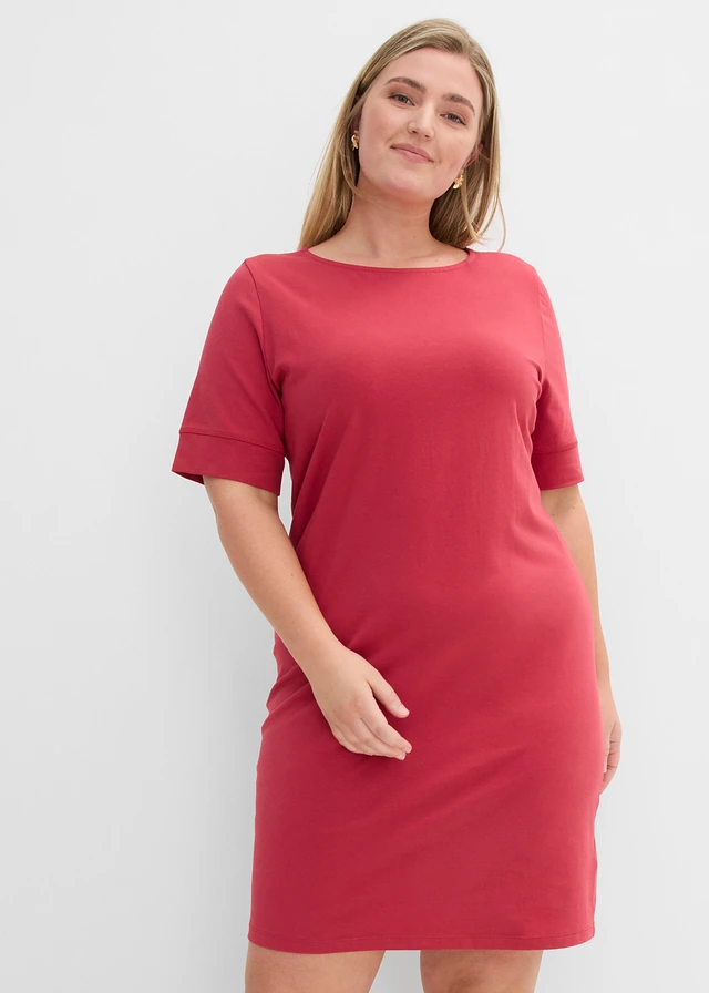 Robe en jersey coton extensible, Couleur: rouge cerise
