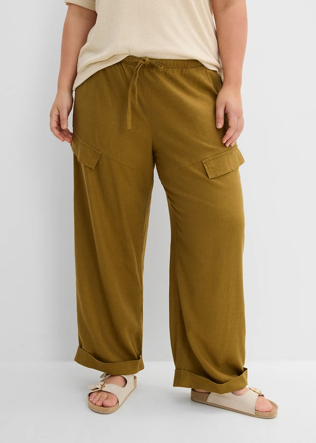 Pantalon style utility raccourci, Couleur: vert nature