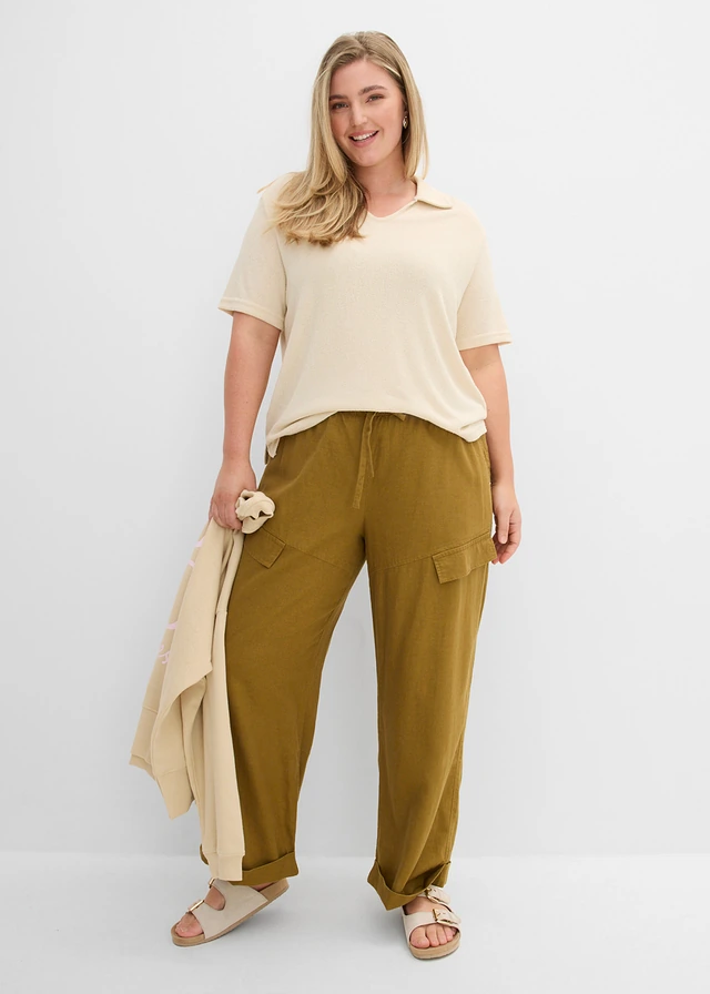 Pantalon style utility raccourci, Couleur: vert nature