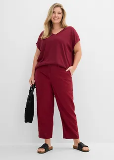Barrel broek in een linnen-viscosemix, Kleur: esdoornrood