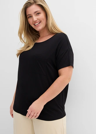 Shirt in een zachte viscosemix, Kleur: zwart