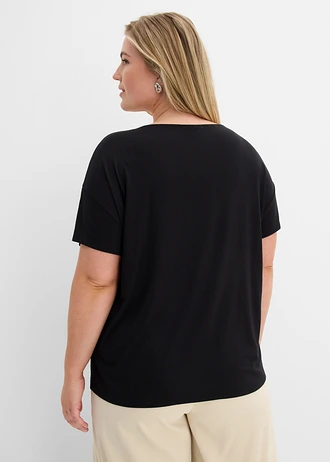 Shirt in een zachte viscosemix, Kleur: zwart