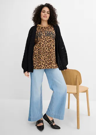 Oversized shirt van puur biologisch katoen, Kleur: cappuccino-donkerbruin luipaardprint