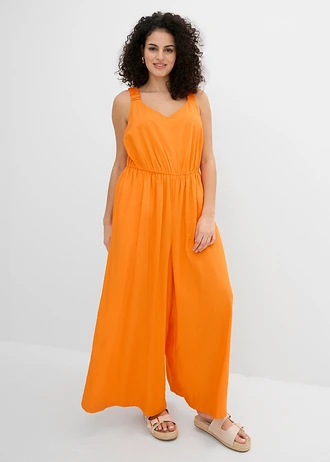 Jumpsuit van soepele viscose, Kleur: feloranje