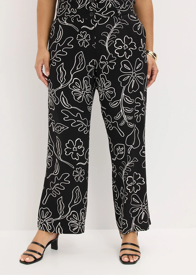Pantalon large à pinces, Couleur: noir imprimé