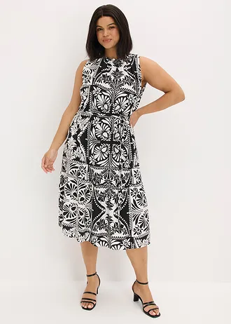 Midi šaty, barva: černo-přírodní bílá s potiskem