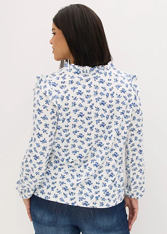 Longsleeve in een viscosemix, Kleur: wolwit-blauw