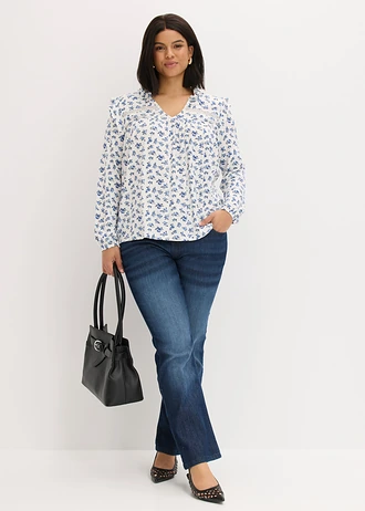 Longsleeve in een viscosemix, Kleur: wolwit-blauw