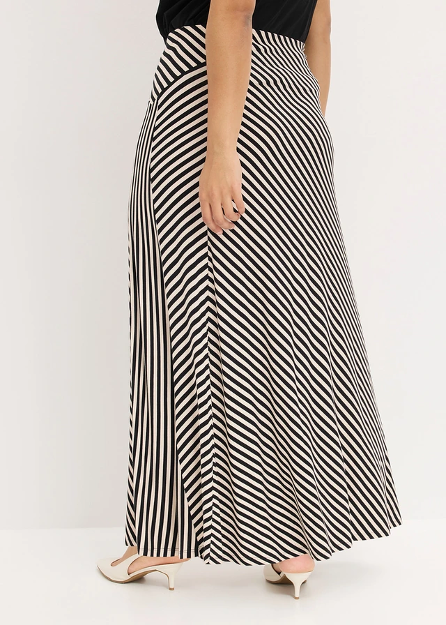 Jupe en jersey viscose, Couleur: noir-écru rayé