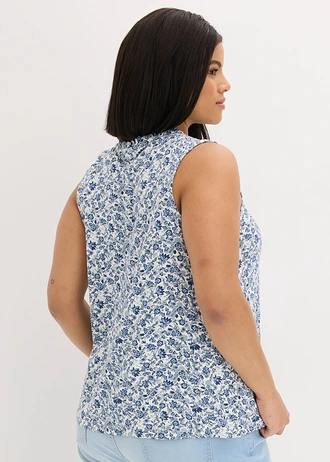 Jersey top in een viscosemix, Kleur: blauw gebloemd