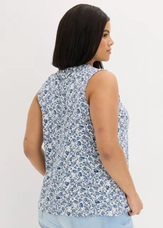 Žerzejový top z viskózové směsi, barva: modrá s květy