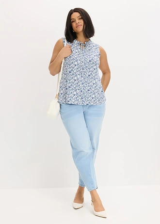 Jersey top in een viscosemix, Kleur: blauw gebloemd