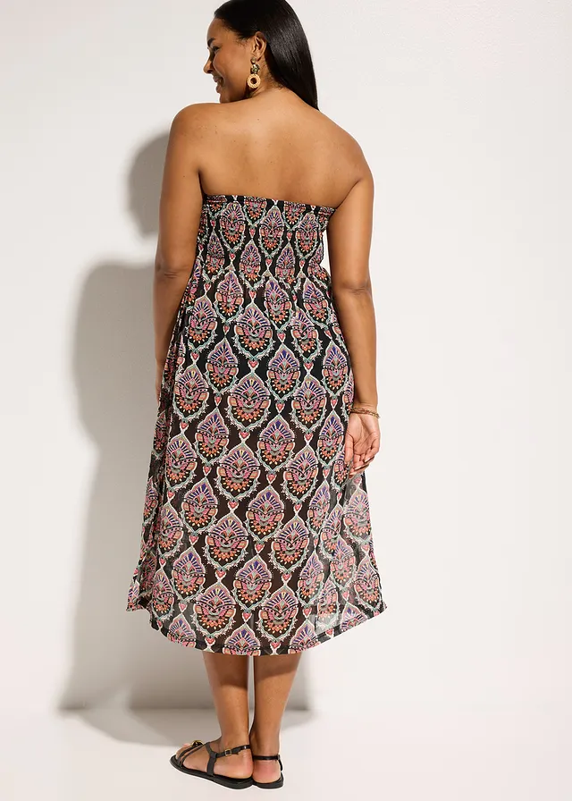 Robe de plage en crêpe, Couleur: noir/multicolore