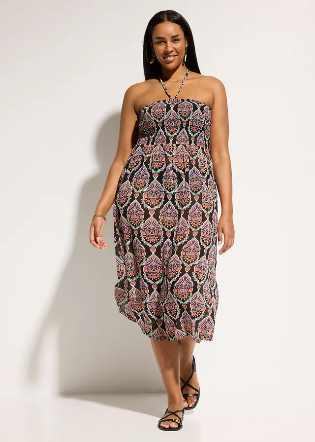 Robe de plage en crêpe, Couleur: noir/multicolore