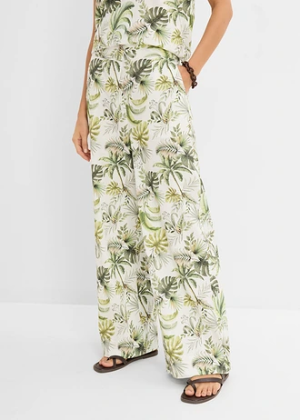Pantaloni cu imprimeu din material cu in • alb/verde, cu imprimeu • magazin bonprix