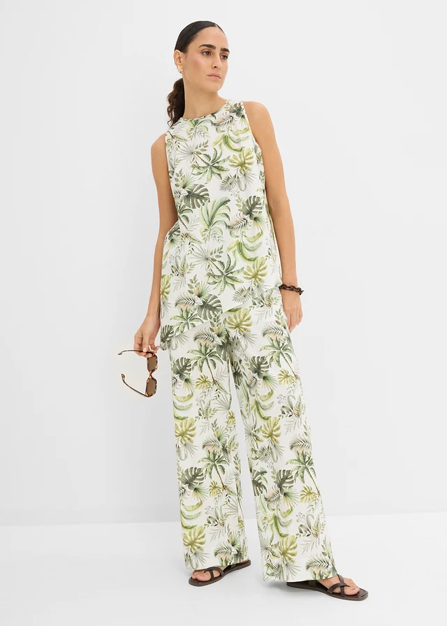 Pantalon imprimé, Couleur: blanc/vert imprimé