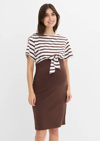 Robe de grossesse et d’allaitement avec T-shirt (ens. 2 pces), Couleur: marron foncé-blanc rayé