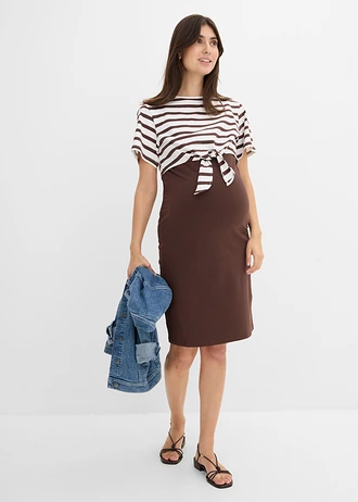 Robe de grossesse et d’allaitement avec T-shirt (ens. 2 pces) • marron foncé-blanc rayé • Boutique bonprix