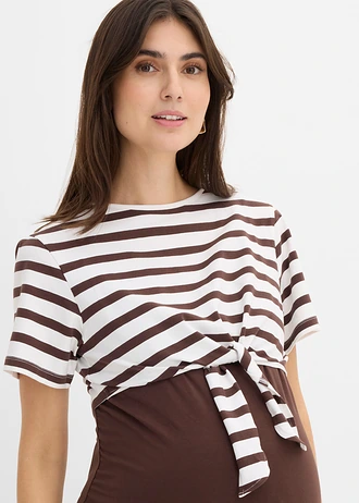 Robe de grossesse et d’allaitement avec T-shirt (ens. 2 pces) • marron foncé-blanc rayé • Boutique bonprix