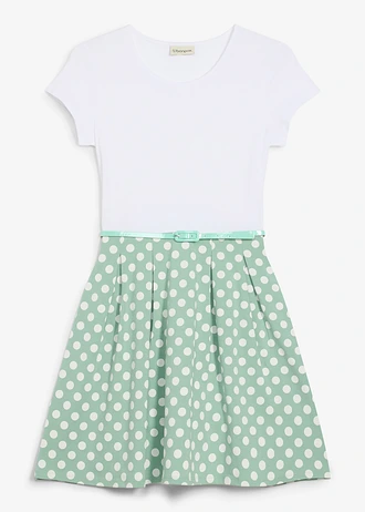 Rochie din jerse, cu bumbac organic • verde pastel/alb punctat • magazin bonprix