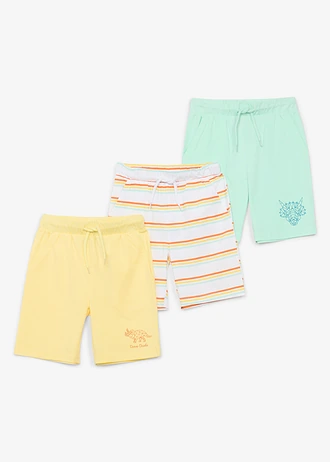 Lot de 3 bermudas en jersey 100% coton, Couleur: jaune clair+menthe clair+blanc imprimé