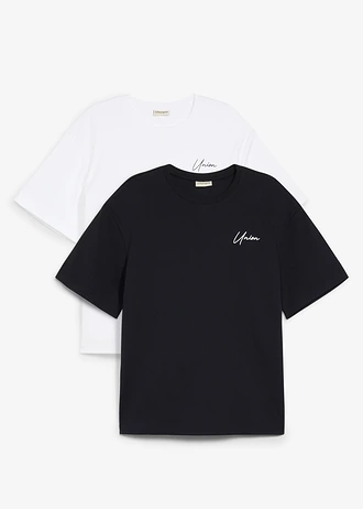 T-shirt z grubej bawełny (2 szt.), kolor: czarny+biały z nadrukiem