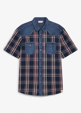 Overhemd met denim details en korte mouwen van katoen