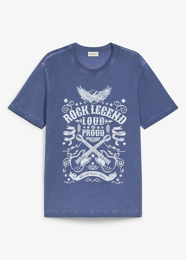 T-shirt aspect délavé, 100% coton • indigo imprimé • Boutique bonprix
