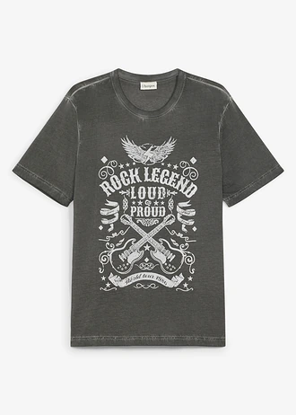 T-shirt z efektem sprania, z czystej bawełny organicznej • szary łupkowy z nadrukiem • sklep bonprix