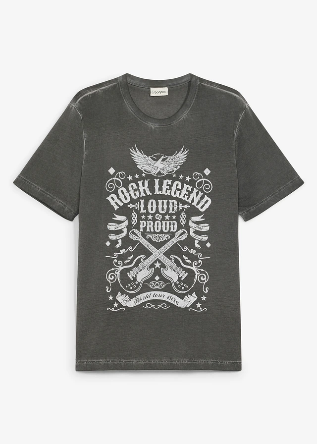 T-shirt aspect délavé, 100% coton • gris ardoise imprimé • Boutique bonprix