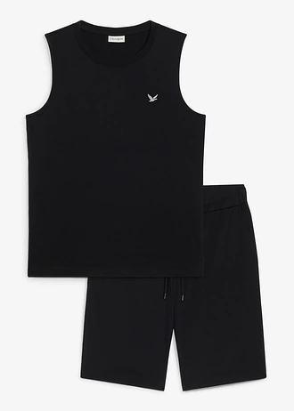 Muscle shirt en shirt-bermuda (2-dlg. set) • zwart-zilvergrijs • bonprix online shop