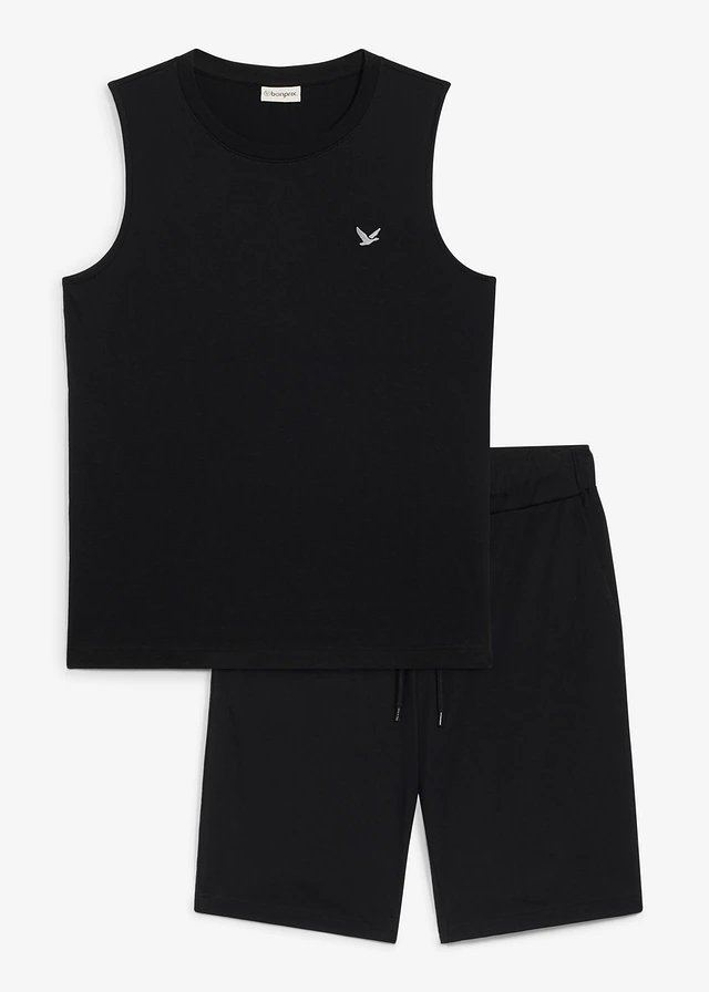 Muscle shirt en shirt-bermuda (2-dlg. set) • zwart-zilvergrijs • bonprix online shop