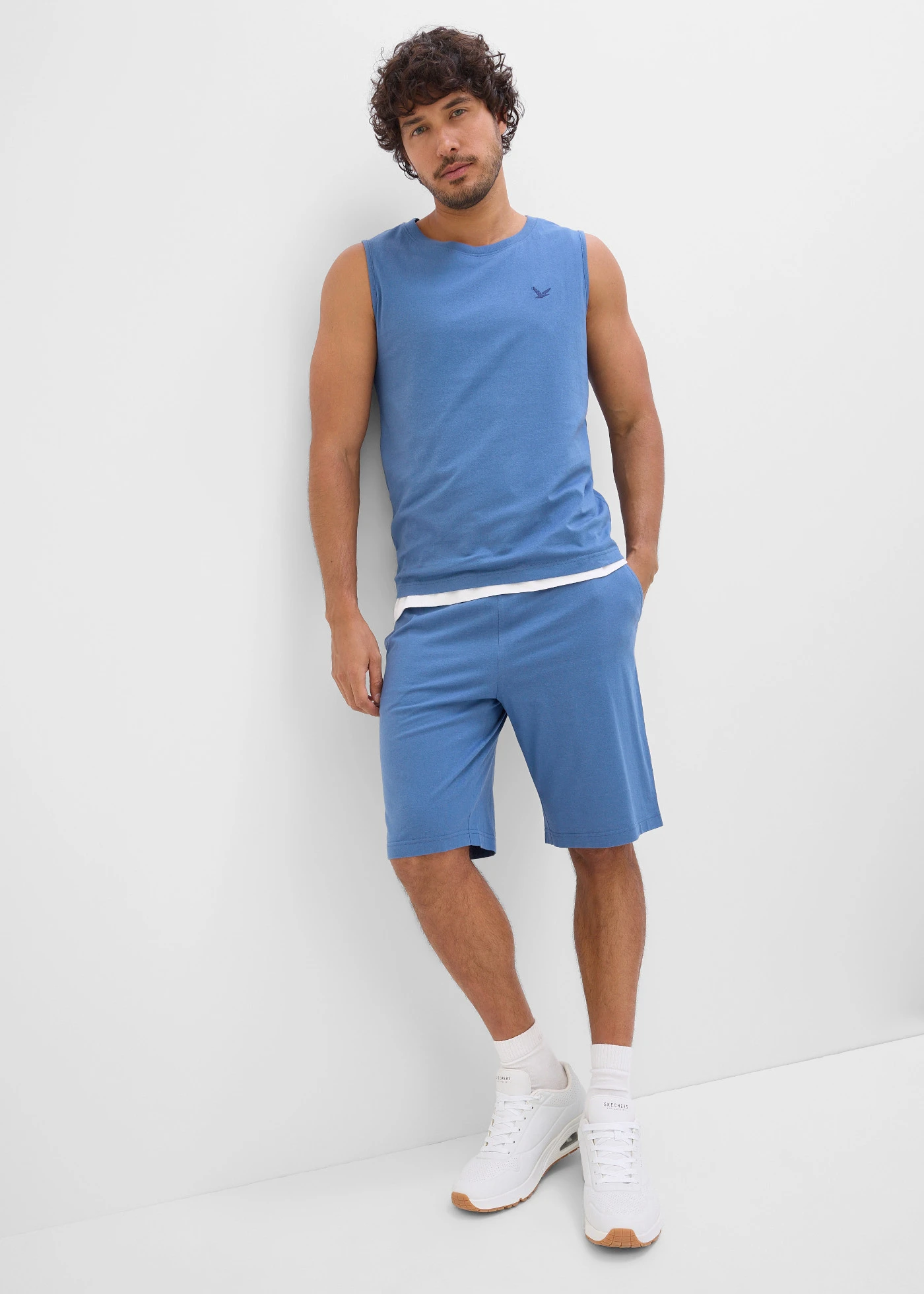 Débardeur et bermuda 100% coton (ens. 2 pces) • bleu jean + bleu foncé • Boutique bonprix