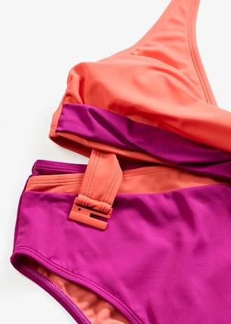 Bikini dos nu, haut style croisé (ens. 2 pces) • violet-corail • Boutique bonprix