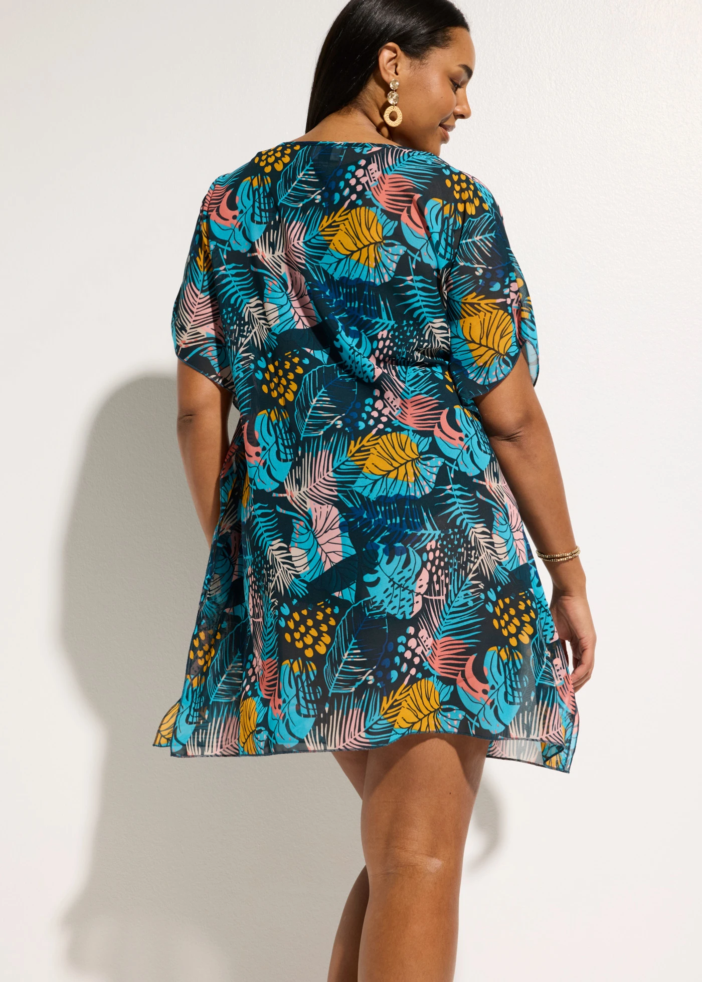 Strandtuniek van lichte chiffon • blauw-geel plus size • bonprix online shop