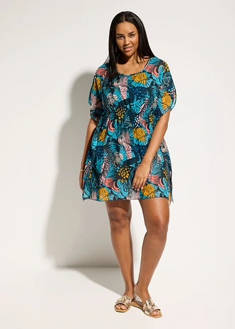 Strandtuniek van lichte chiffon, Kleur: blauw-geel