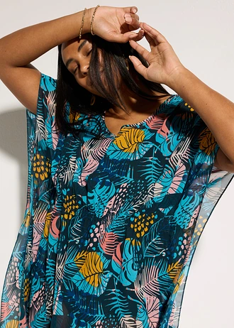Strandtuniek van lichte chiffon • blauw-geel plus size • bonprix online shop
