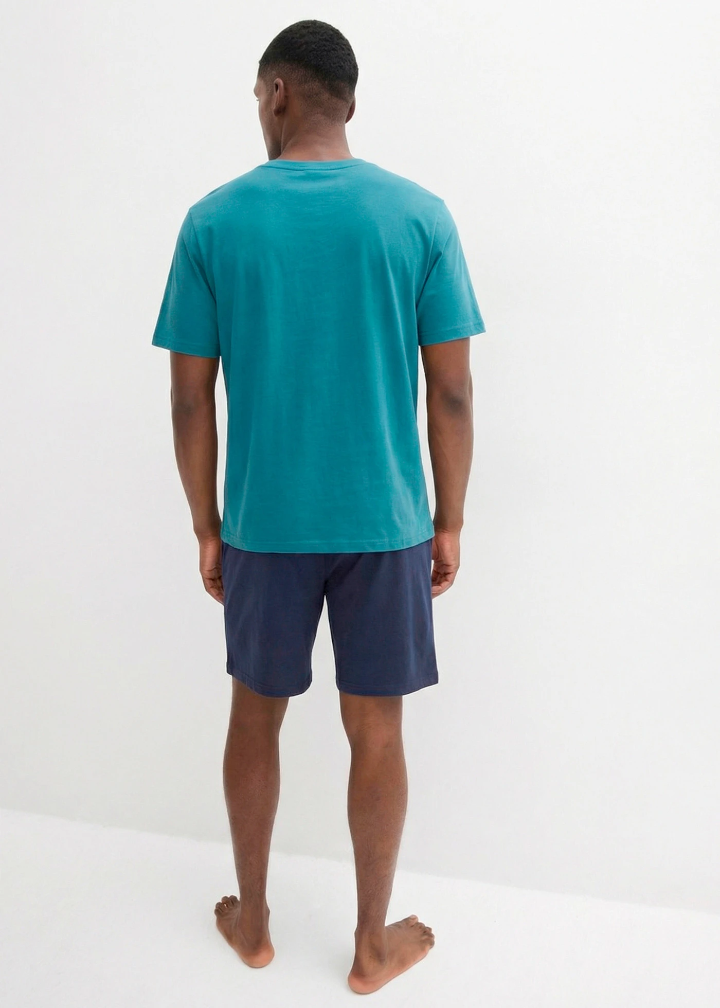 Pijama cu pantaloni scurți din bumbac 100% (set/2 buc.) • bleumarin/turcoaz-cobalt cu imprimeu • magazin bonprix