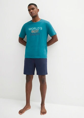Shortama van puur katoen (2-dlg. set) • donkerblauw-kobaltturkoois met print • bonprix online shop