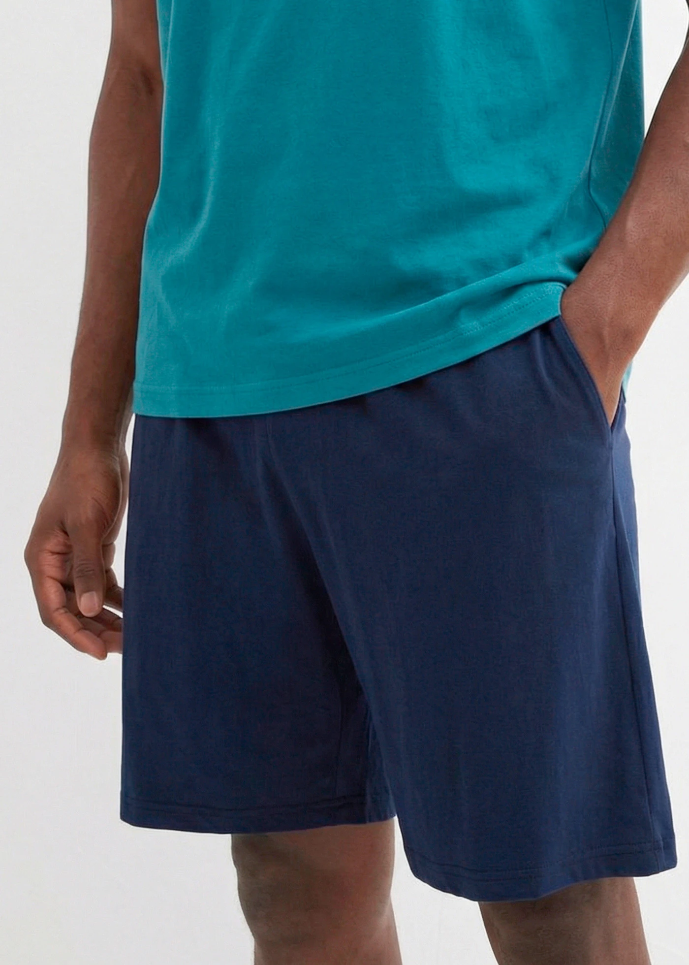 Pijama cu pantaloni scurți din bumbac 100% (set/2 buc.) • bleumarin/turcoaz-cobalt cu imprimeu • magazin bonprix