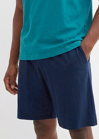 Shortama van puur katoen (2-dlg. set) • donkerblauw-kobaltturkoois met print • bonprix online shop