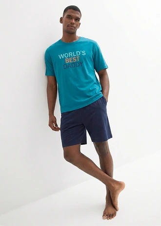 Shortama van puur katoen (2-dlg. set) • donkerblauw-kobaltturkoois met print • bonprix online shop