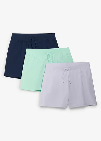 Lot de 3 shorts en jersey 100% coton • violet nacré + bleu foncé + menthe clair • Boutique bonprix