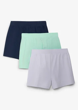 Lot de 3 shorts en jersey 100% coton • violet nacré + bleu foncé + menthe clair • Boutique bonprix
