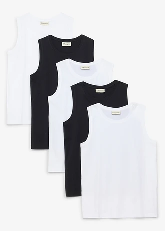 Tank top z bawełny organicznej (5 szt.) • 3 x biały + 2x czarny • sklep bonprix