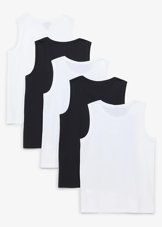 Tank top z bawełny organicznej (5 szt.) • 3 x biały + 2x czarny • sklep bonprix